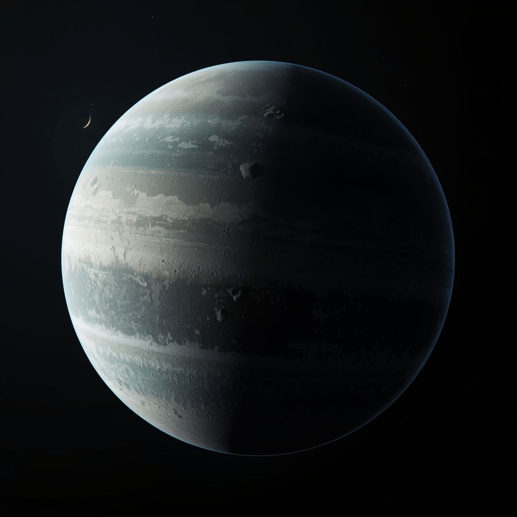 Deep blue gas giant Neptune featuring high-altitude storm clouds and dark spot, cinematic space photography style for astronomical web tools.