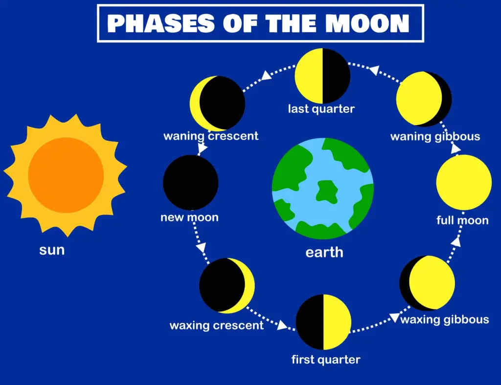 Lunar cycle moon phases visible from the UK