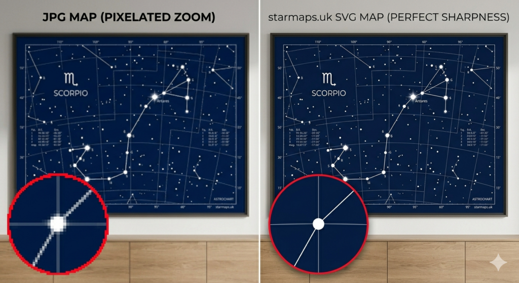 Comparison between low-res JPG and high-resolution SVG star map detail.